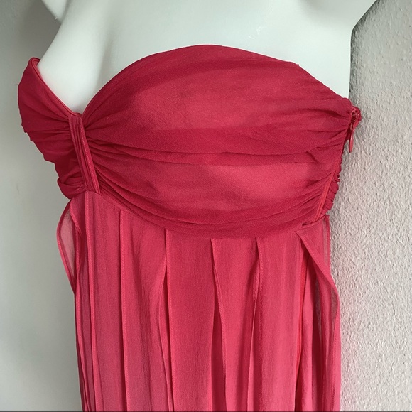 BCBG 100% Silk Ombre Pink Sheer Mini Strapless Corset Dress Ruffles Y2K - Picture 6 of 15